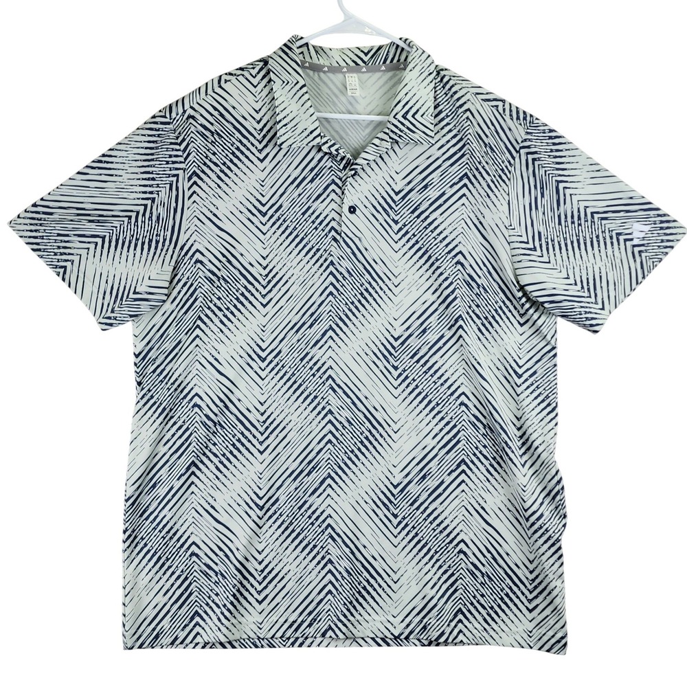 Adidas Geometric Chevron Golf Polo Mens XL White‎ Navy Blue Athletic Golfcore